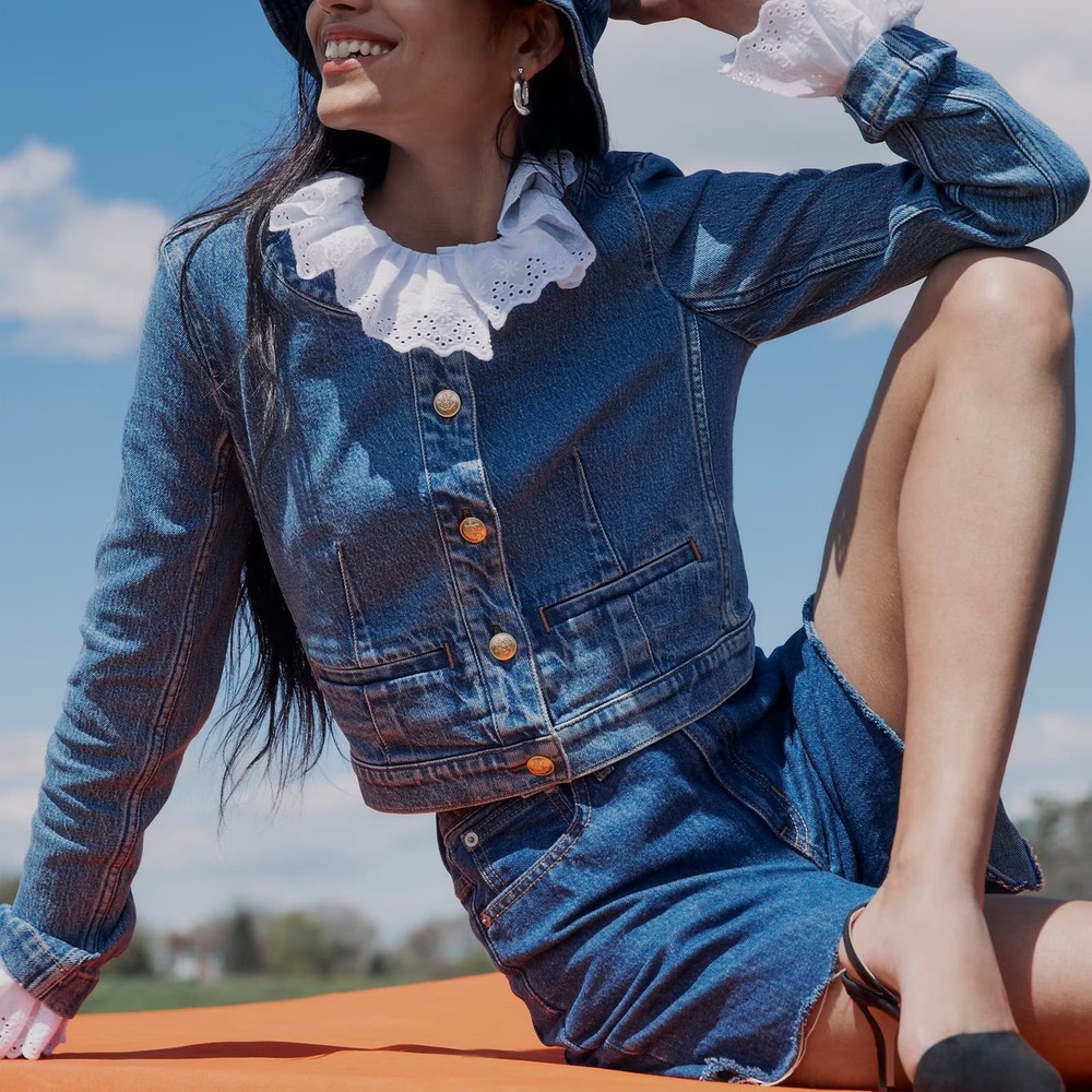 NWT J.Crew Louisa Lady Jacket Collarless Denim Jeans Cropped Length Blue Size 2